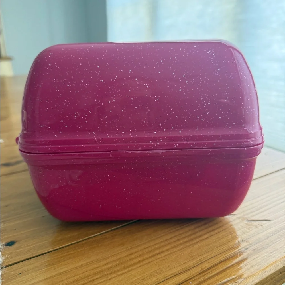Caboodles Sparkly Hot Pink w/Silver Sparkle Make Up Jewelry Case Organizer VTG